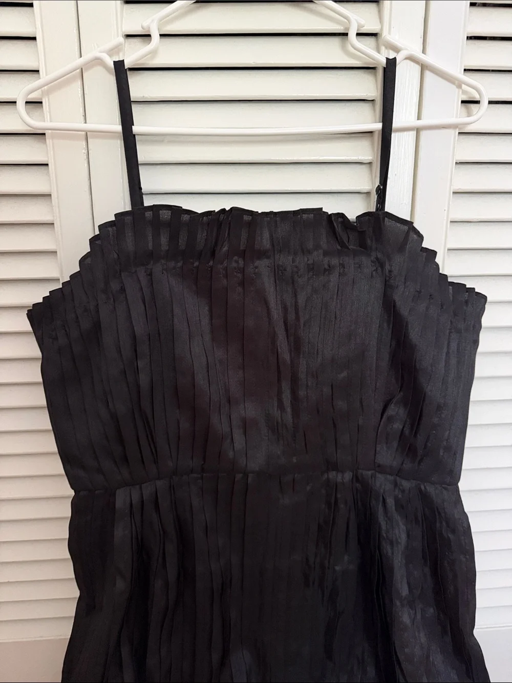 Mini Black Pleated Spaghetti-Strap Dress